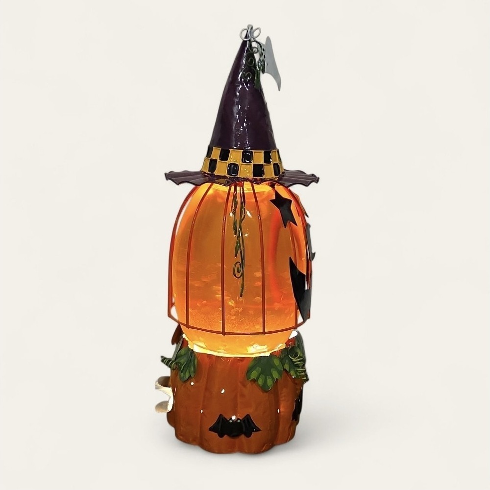PUMPKIN AQUA GLITTER   LAMP WITCH HAT 14" ELECTRIC HALLOWEEN NEW IN BOX JCPENNEY - Picture 4 of 16